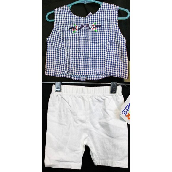 2pc Outfit Feu Follet Paris Shirt sz 2T Blue Plaid Color & Co White Shorts Summe - Picture 1 of 14